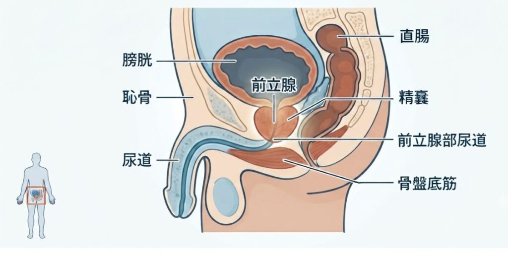 前立腺と周辺臓器の位置を示す図